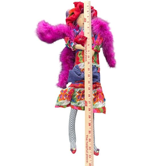 VTG CARMEN MANAGO RARE Mavis Doll Red Hat Lady 24" Shelf sitter 2001 Purple Boa‎ - Picture 7 of 8